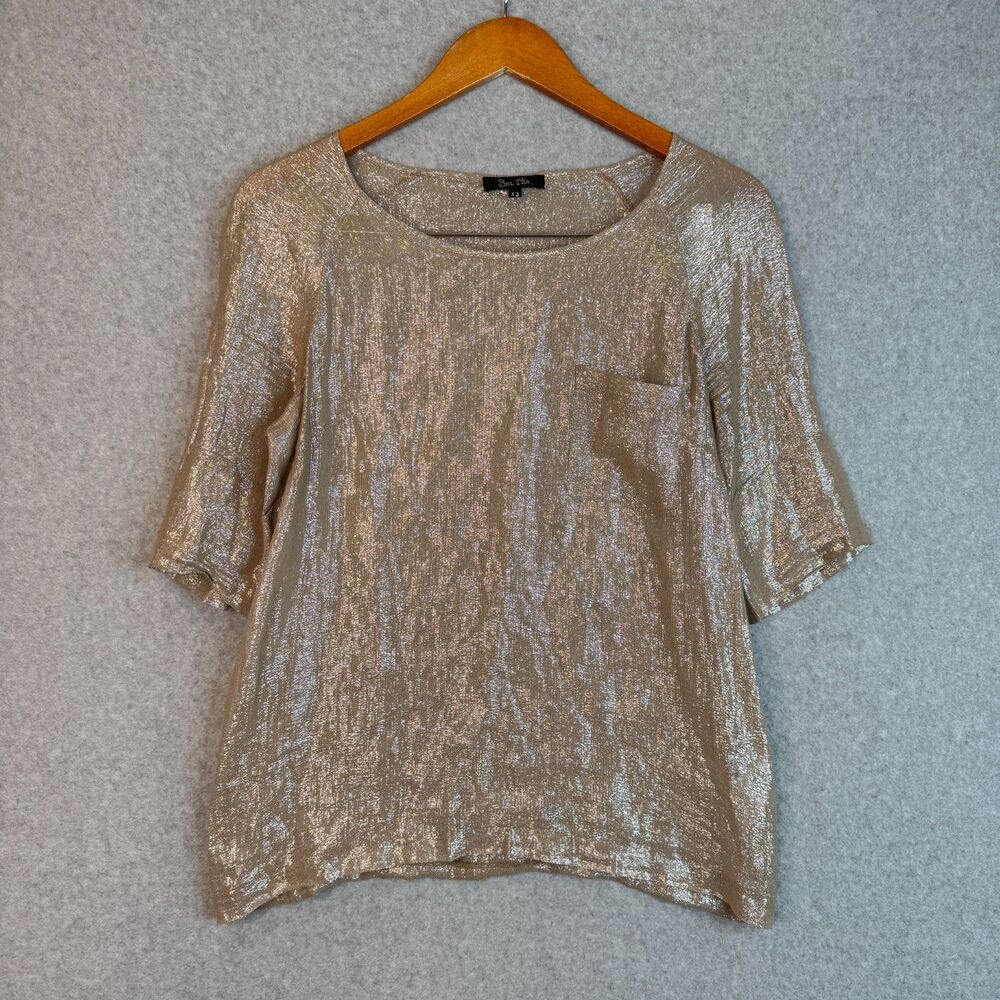 Vintage BEL AIR PARIS Silk Blend Short Sleeve T-Shirt Golden/Metallic T3 Euro L